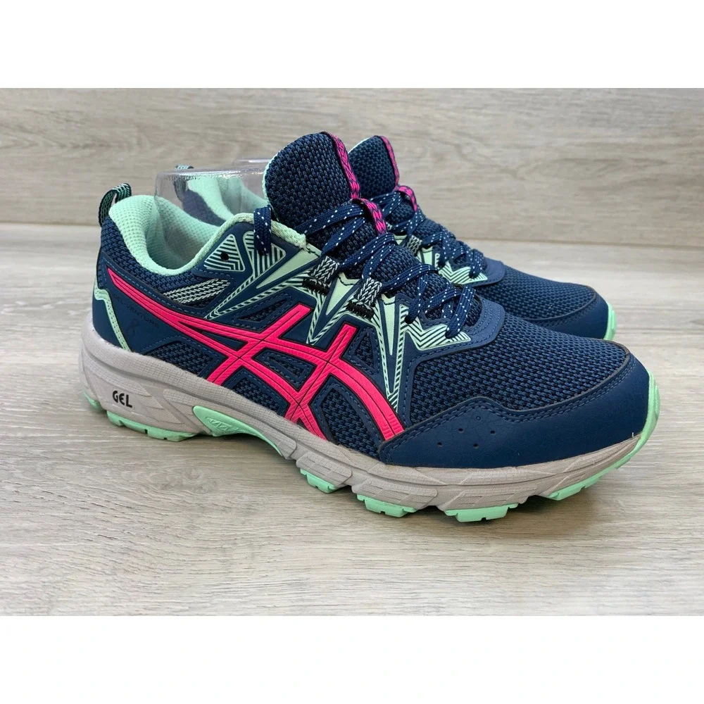 ASICS Gel-Venture 8 Women's Trail Running Shoes Navy Pink Mint 7.5 Wide